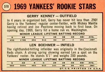 2018 Topps Heritage - 50th Anniversary Buybacks #519 Yankees 1969 Rookie Stars Jerry Kenney / Len Boehmer Back