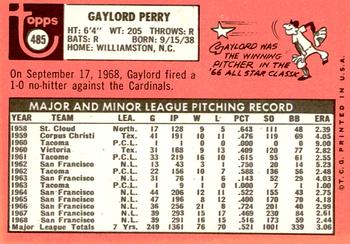 2018 Topps Heritage - 50th Anniversary Buybacks #485 Gaylord Perry Back