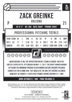 2018 Donruss - Career Stat Line #53 Zack Greinke Back