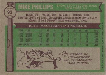 2015 Topps - Topps Originals Buybacks 1976 #93 Mike Phillips Back