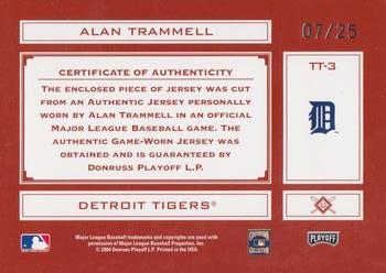 2004 Playoff Absolute Memorabilia - Tools of the Trade Material Signature Single #3 Alan Trammell Back