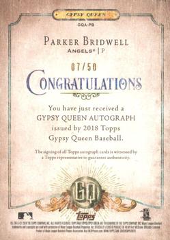 2018 Topps Gypsy Queen - Autographs Black and White #GQA-PB Parker Bridwell Back
