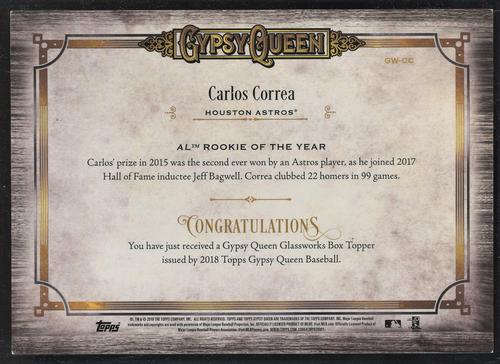 2018 Topps Gypsy Queen - GQ GlassWorks Box Toppers #GW-CC Carlos Correa Back