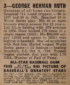 1948-49 Leaf #3 Babe Ruth Back