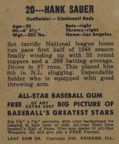 1948-49 Leaf #20 Hank Sauer Back