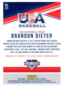 2018 Panini USA Baseball Stars & Stripes - Longevity Base #31 Brandon Dieter Back