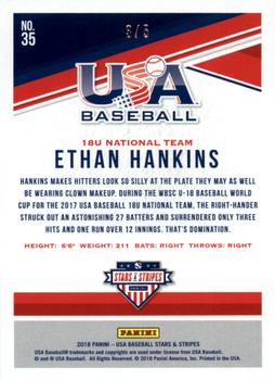 2018 Panini USA Baseball Stars & Stripes - Longevity USA Flag Black #35 Ethan Hankins Back