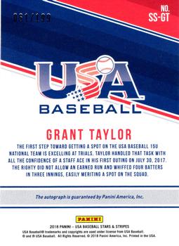 2018 Panini USA Baseball Stars & Stripes - 15U National Team Signatures #SS-GT Grant Taylor Back
