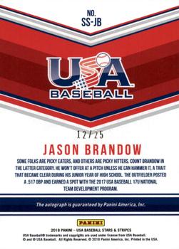 2018 Panini USA Baseball Stars & Stripes - 17U National Team Signatures Black Ink #SS-JB Jason Brandow Back