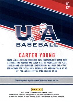 2018 Panini USA Baseball Stars & Stripes - 18U National Team Signatures Black Ink #CY Carter Young Back