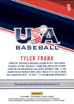 2018 Panini USA Baseball Stars & Stripes - CNT Signatures Black Ink #TF Tyler Frank Back