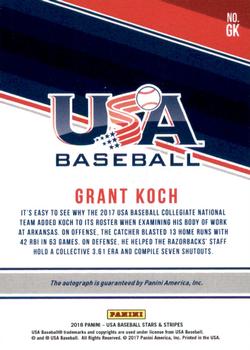 2018 Panini USA Baseball Stars & Stripes - CNT Signatures Blue Ink #GK Grant Koch Back