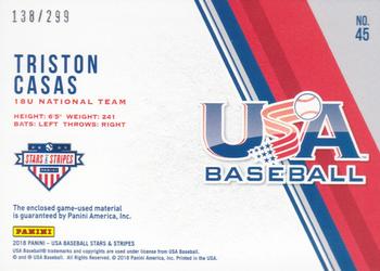2018 Panini USA Baseball Stars & Stripes - Jumbo Materials #45 Triston Casas Back