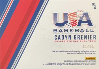 2018 Panini USA Baseball Stars & Stripes - Stars and Stripes Prime Signatures #4 Cadyn Grenier Back