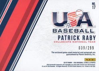 2018 Panini USA Baseball Stars & Stripes - Stars and Stripes Signatures #17 Patrick Raby Back