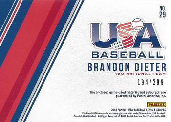 2018 Panini USA Baseball Stars & Stripes - Stars and Stripes Signatures #29 Brandon Dieter Back