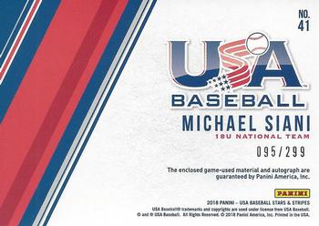 2018 Panini USA Baseball Stars & Stripes - Stars and Stripes Signatures #41 Michael Siani Back