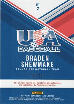 2018 Panini USA Baseball Stars & Stripes - USA BB Silhouettes Black Gold Signatures Jerseys Prime #2 Braden Shewmake Back