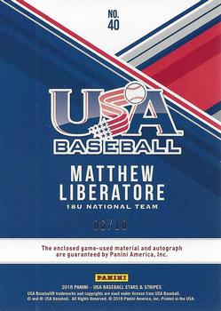 2018 Panini USA Baseball Stars & Stripes - USA BB Silhouettes Black Gold Signatures Jerseys Prime #40 Matthew Liberatore Back