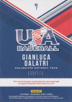 2018 Panini USA Baseball Stars & Stripes - USA BB Silhouettes Signatures Jerseys #7 Gianluca Dalatri Back
