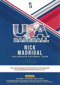 2018 Panini USA Baseball Stars & Stripes - USA BB Silhouettes Signatures Jerseys #14 Nick Madrigal Back
