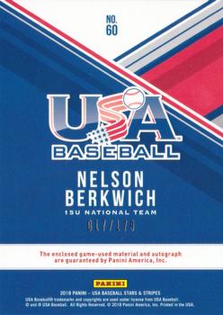 2018 Panini USA Baseball Stars & Stripes - USA BB Silhouettes Signatures Jerseys #60 Nelson Berkwich Back