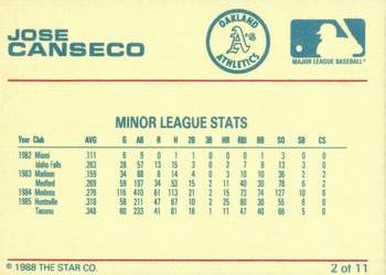 1988 Star Jose Canseco Bay Bombers Series #2 Jose Canseco Back