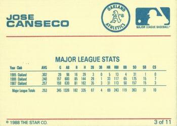 1988 Star Jose Canseco Bay Bombers Series #3 Jose Canseco Back