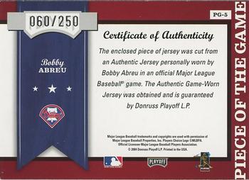 2004 Playoff Honors - Piece of the Game Jersey #PG-5 Bobby Abreu Back