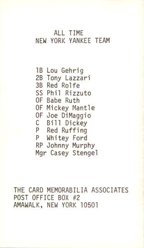 1973 TCMA All-Time New York Yankees #NNO Phil Rizzuto Back