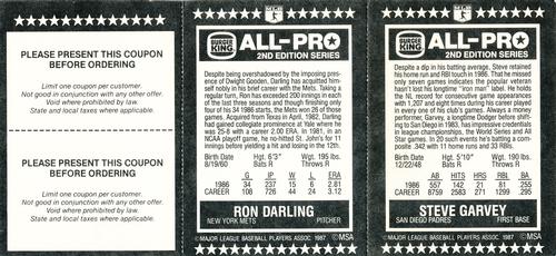 1987 Burger King All-Pro - Panels #5-6 Steve Garvey / Ron Darling Back