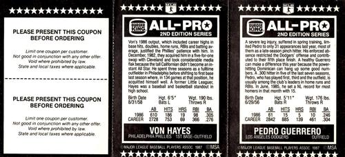 1987 Burger King All-Pro - Panels #7-8 Pedro Guerrero / Von Hayes Back