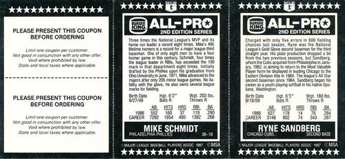 1987 Burger King All-Pro - Panels #17-18 Ryne Sandberg / Mike Schmidt Back