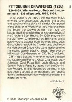1988 Pittsburgh Negro League Stars #4 Pittsburgh Crawfords Back