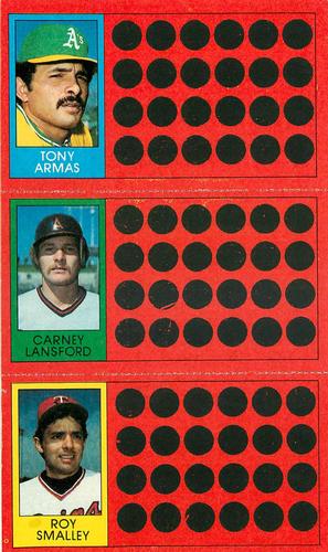 1981 Topps Scratch-Offs - Panels #6 / 25 / 43 Tony Armas / Carney Lansford / Roy Smalley Front