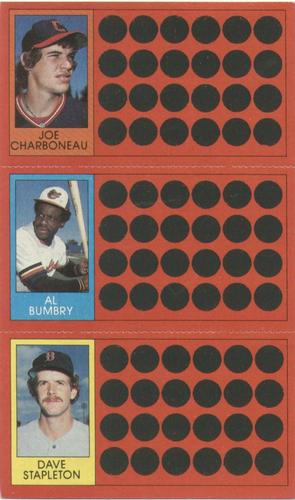 1981 Topps Scratch-Offs - Panels #12 / 29 / 48 Joe Charboneau / Al Bumbry / Dave Stapleton Front