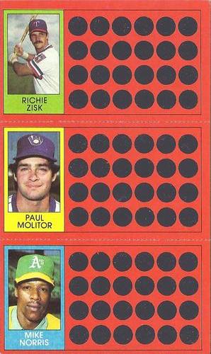 1981 Topps Scratch-Offs - Panels #16 / 35 / 53 Richie Zisk / Paul Molitor / Mike Norris Front