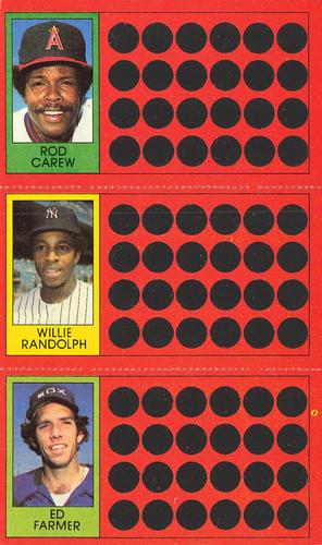 1981 Topps Scratch-Offs - Panels #18 / 36 / 54 Rod Carew / Willie Randolph / Ed Farmer Front