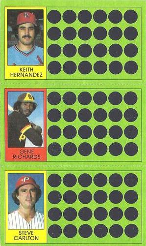 1981 Topps Scratch-Offs - Panels #67 / 86 / 104 Keith Hernandez / Gene Richards / Steve Carlton Front