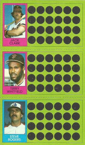 1981 Topps Scratch-Offs - Panels #70 / 87 / 106 Jack Clark / Terry Whitfield / Steve Rogers Front