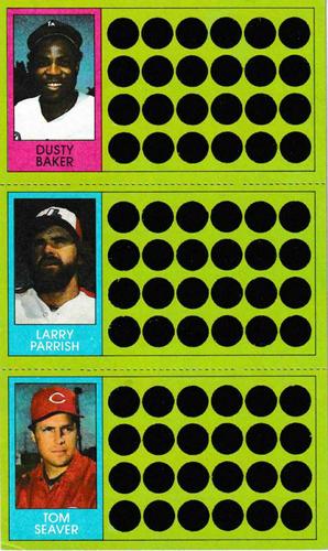 1981 Topps Scratch-Offs - Panels #71 / 89 / 107 Dusty Baker / Larry Parrish / Tom Seaver Front