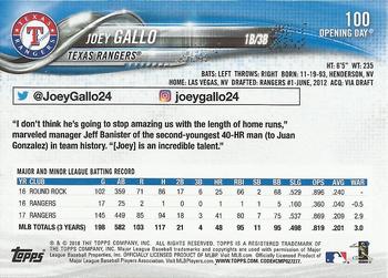 2018 Topps Opening Day - Purple #100 Joey Gallo Back