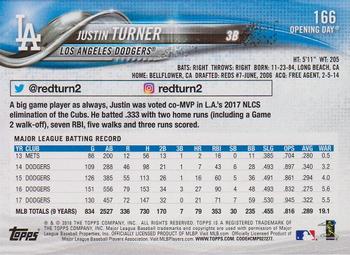 2018 Topps Opening Day - Purple #166 Justin Turner Back