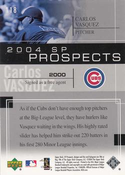 2004 SP Prospects #118 Carlos Vasquez Back