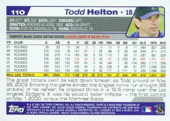 2004 Topps #110 Todd Helton Back