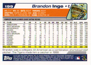 2004 Topps #199 Brandon Inge Back