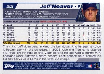 2004 Topps #33 Jeff Weaver Back