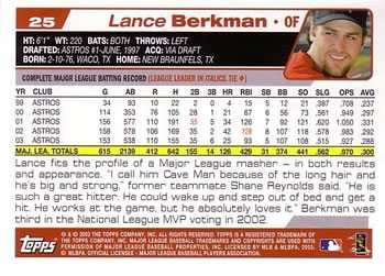 2004 Topps #25 Lance Berkman Back