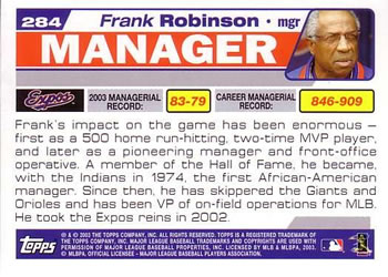 2004 Topps #284 Frank Robinson Back