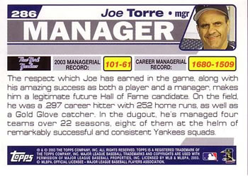 2004 Topps #286 Joe Torre Back